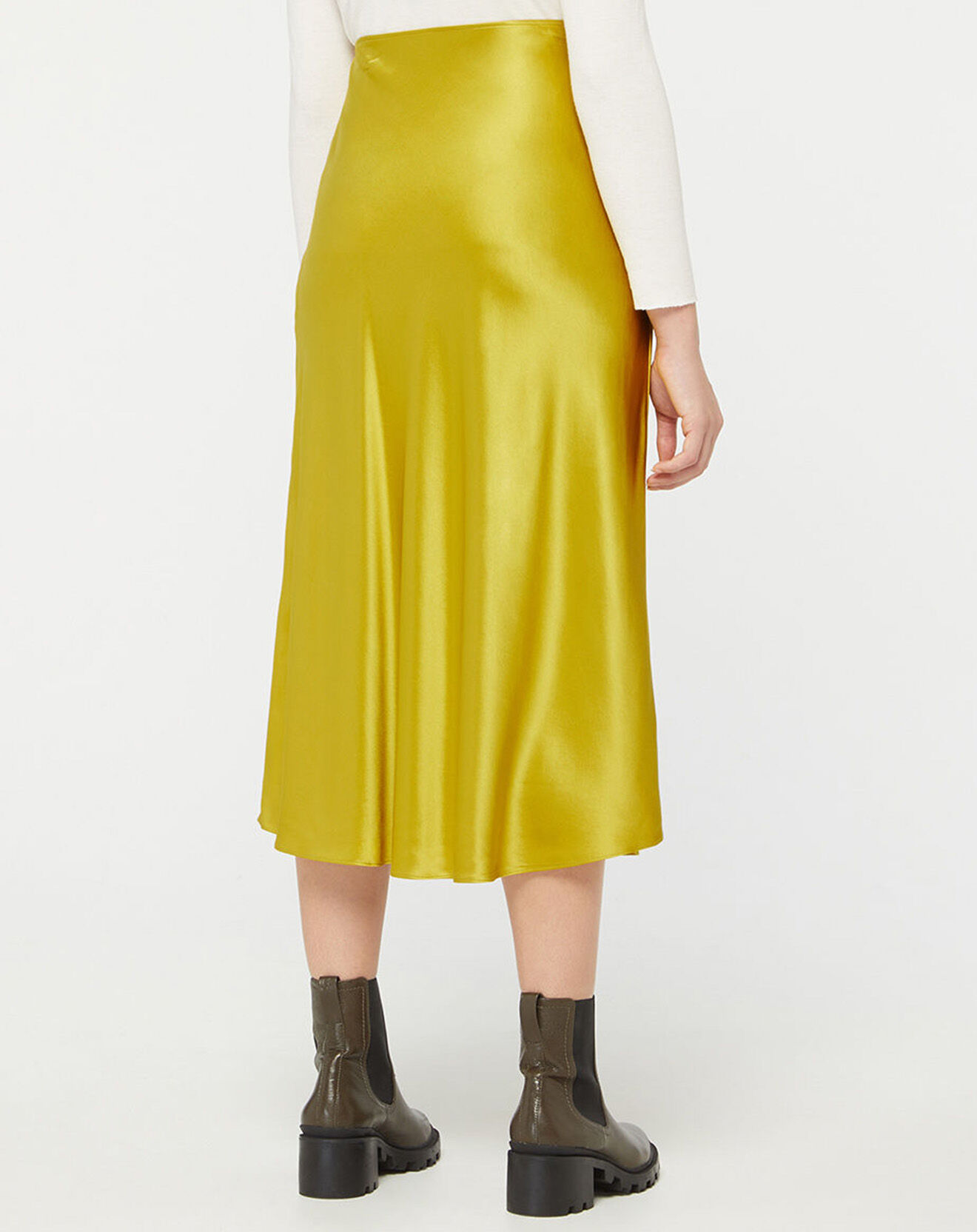 Galeries Lafayette Jupe mi-longue 100% Soie Delta moutarde