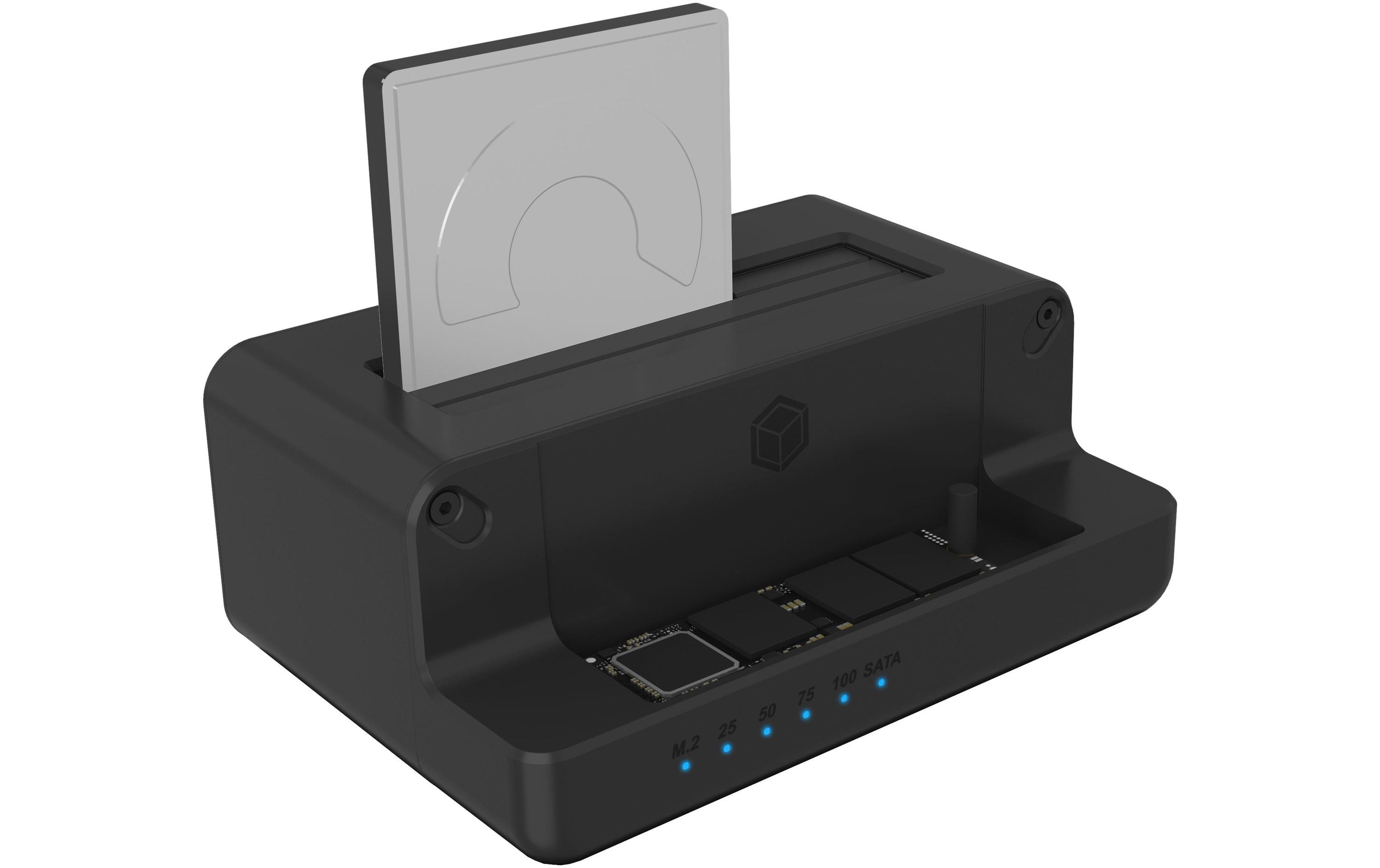 Docking- und Klonstation IB-2914MSCL-C31Docking- und Cloning-Station für M.2 NVMe SSDs und 2.5'' /3.5'' SATA SSDs/HDDs.