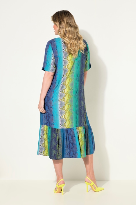 Midikleid, A-Line, Schlangen-Muster, Halbarm