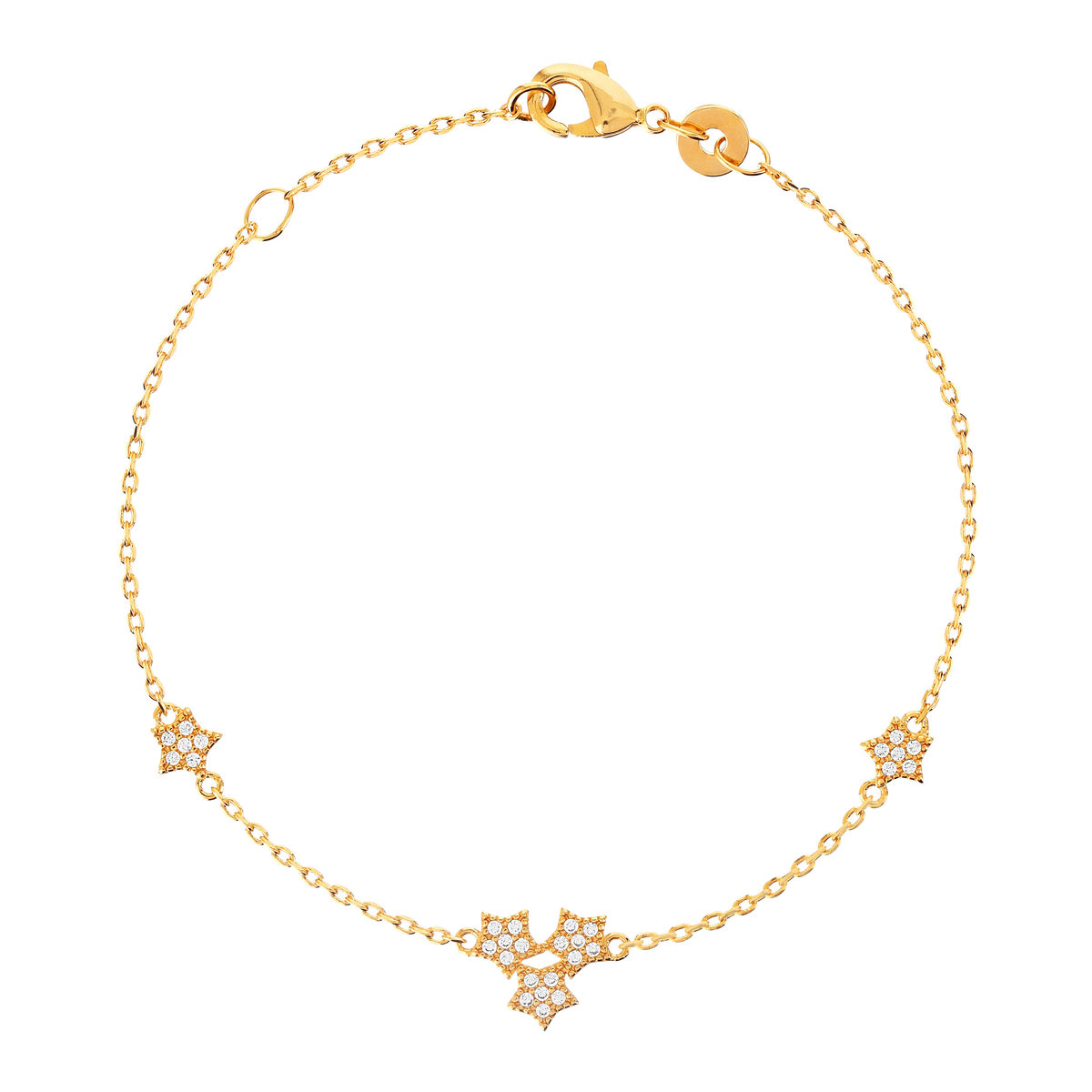 Bracelet plaqué or jaune motif étoile zirconias 18 cm