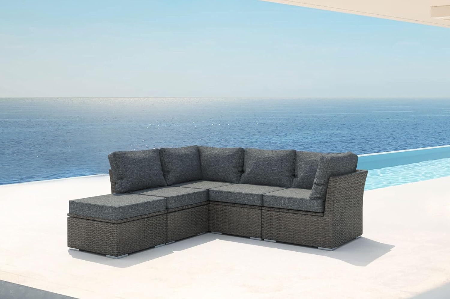 OUTFLEXX Gartenlounge Set, grau, Polyrattan, für 5 Personen, wasserfeste Kissenbox
