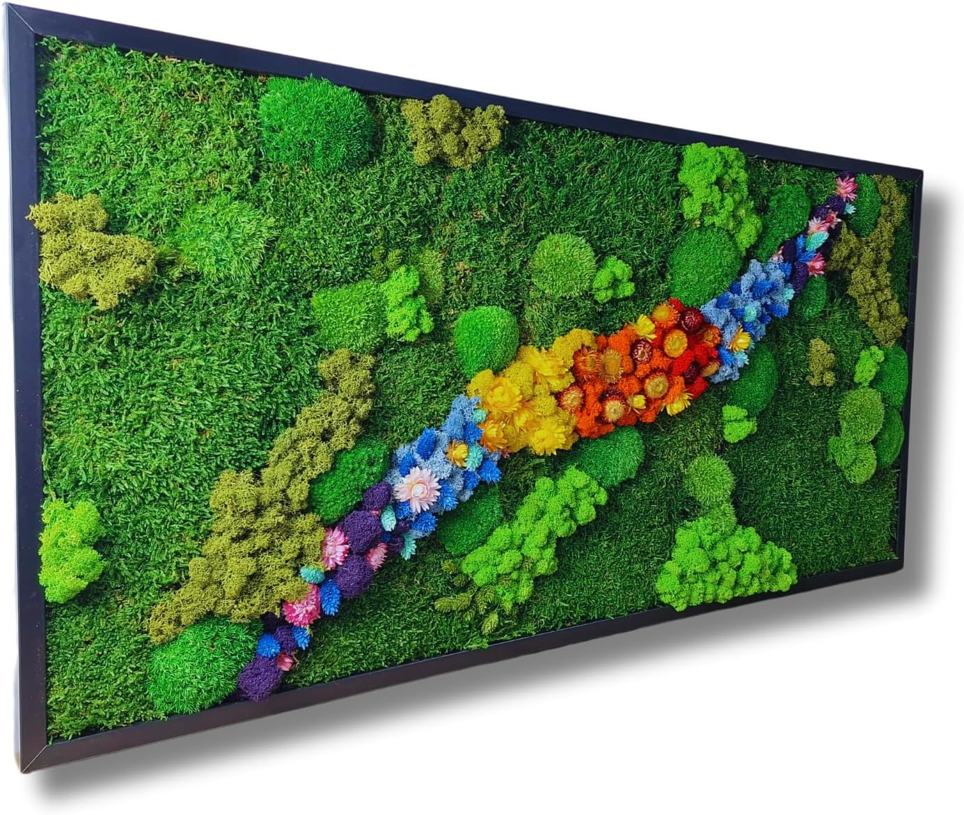 HelloMoss Moosbilder mit Rahmen 110x50cm - Moosbild XXL mit Island Moos Konserviert - Luxus Deko für Ihr Zuhause - Mooswand Deko Wohnzimmer Groß