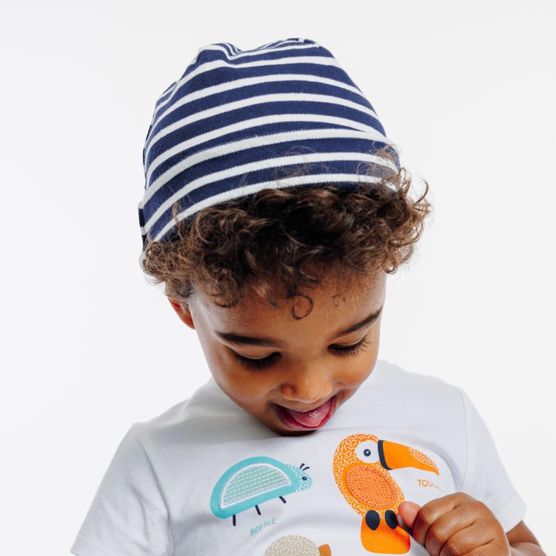 Bonnet maille rayée bleu bébé garçon Bleu