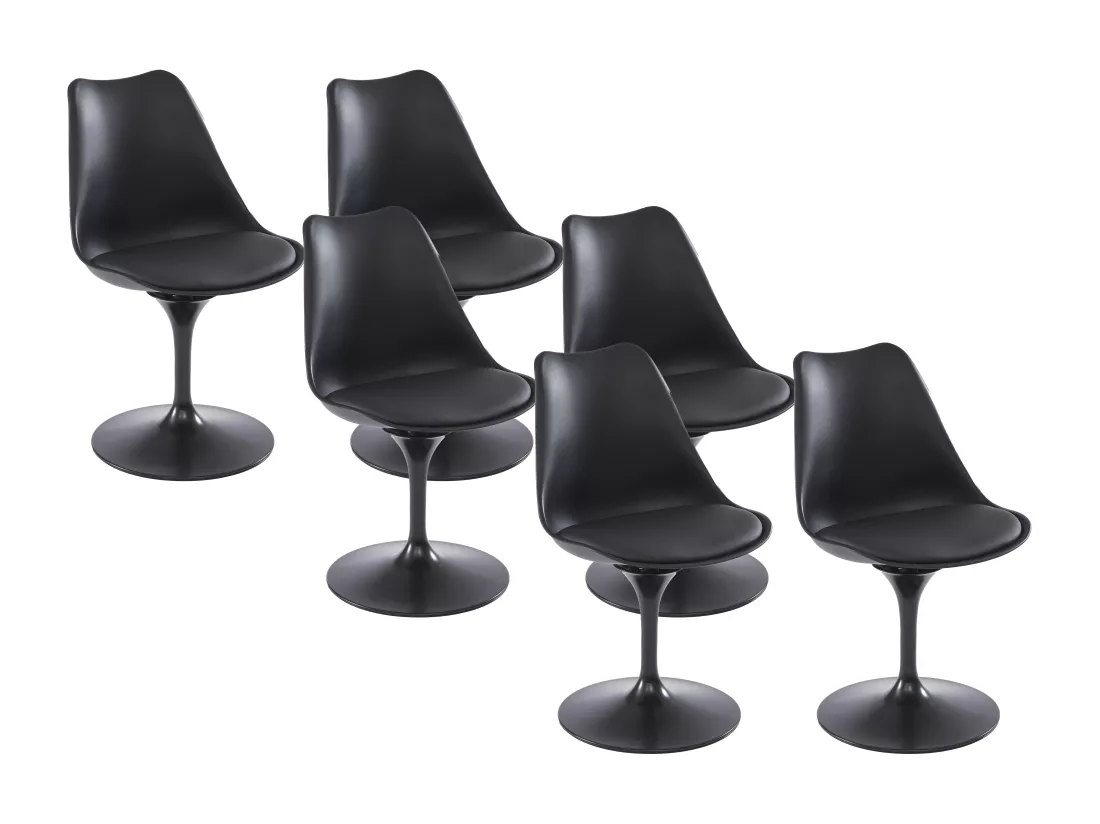 Lot de 6 chaises en polypropylène, simili et métal - Noir - XAFY