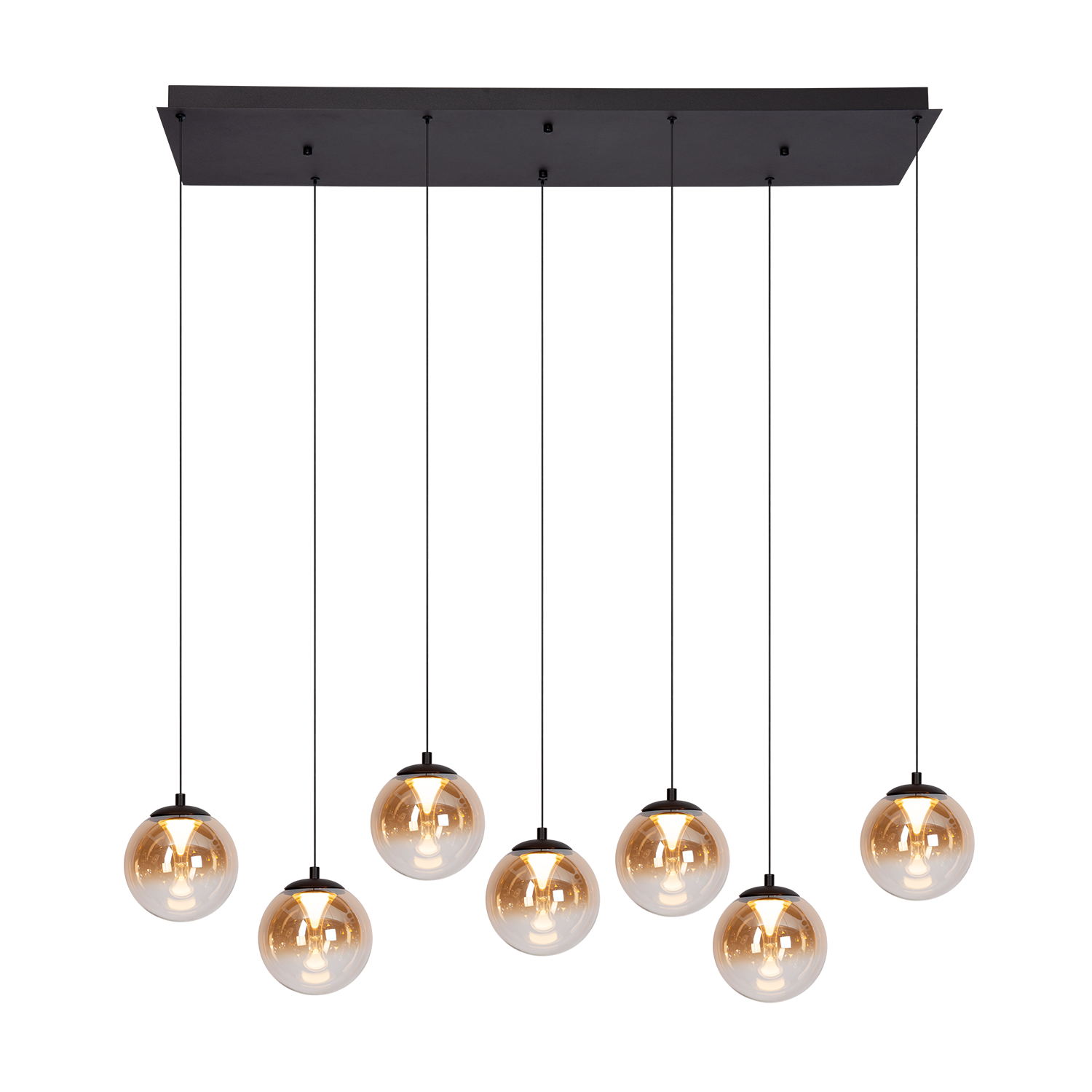 Atmooz Monza 7 Hanglamp â 120x40cm â Zwart â 7 Pendels â Amber & Smoke