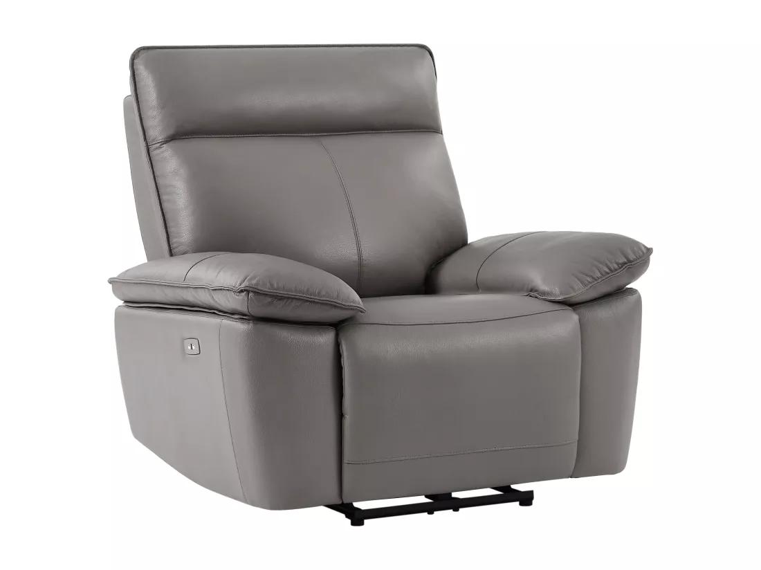 Fauteuil relax électrique en cuir de vachette gris NOVENA