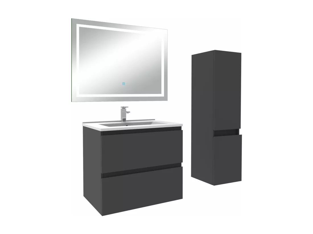 Ensemble meuble salle de Bain 60cm simple vasque avec colonne et miroir 3 couleurs Anthracite