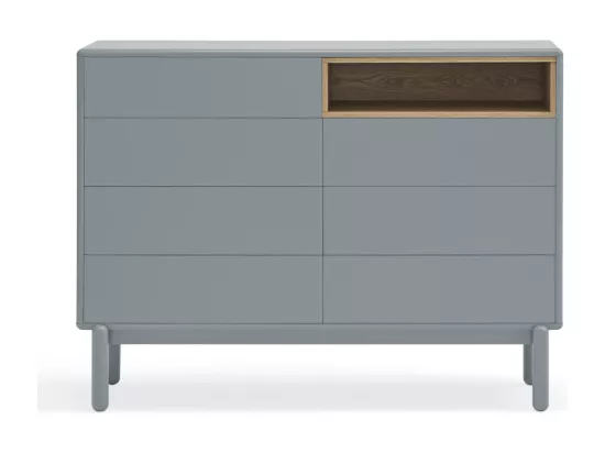 Corvo - Commode 7 tiroirs 1 niche en bois L120xH90cm : Couleur - Gris clair