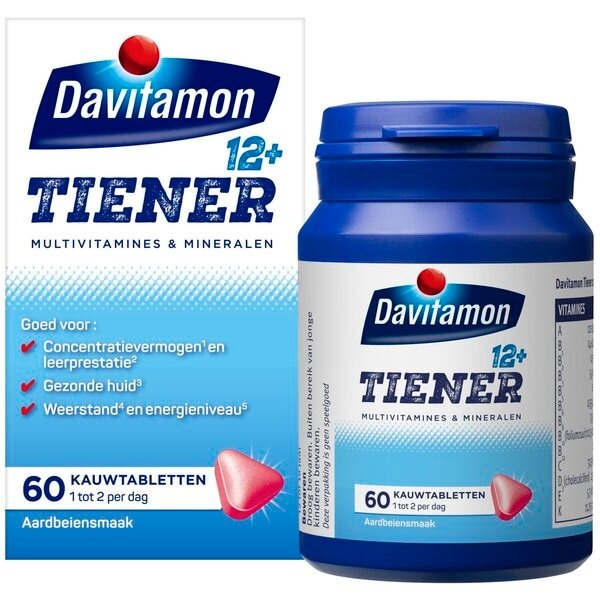 Davitamon Tiener 12+ aardbei (60 kauwtabletten)