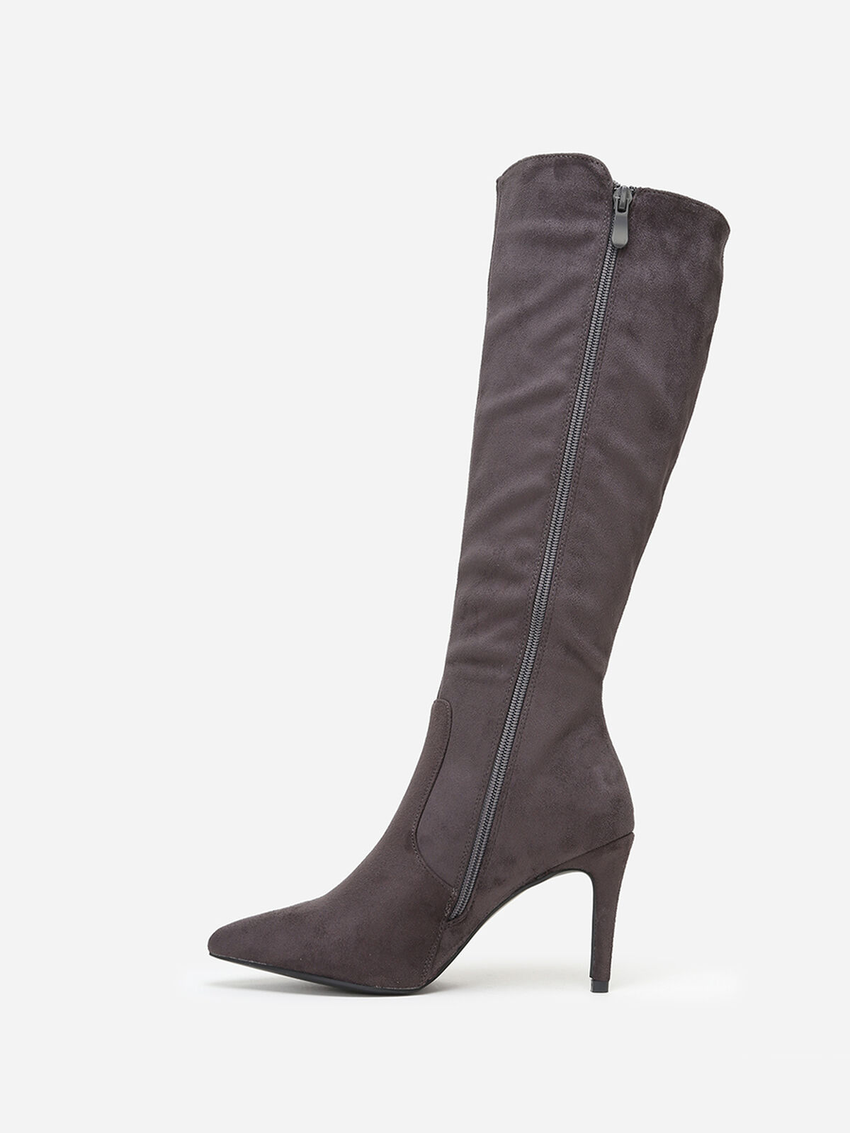 Bottes en suédine à bout et talon pointus- Gris