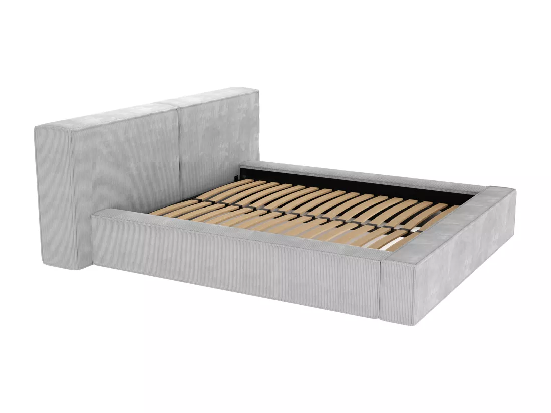 Lit coffre 200 x 200 cm - Velours côtelé - Gris clair + Matelas - TIMANO de Pascal Morabito