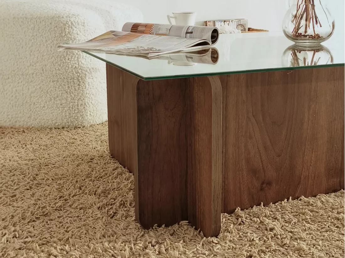 Table basse en verre trempé - Naturel foncé et Transparent - AZRA