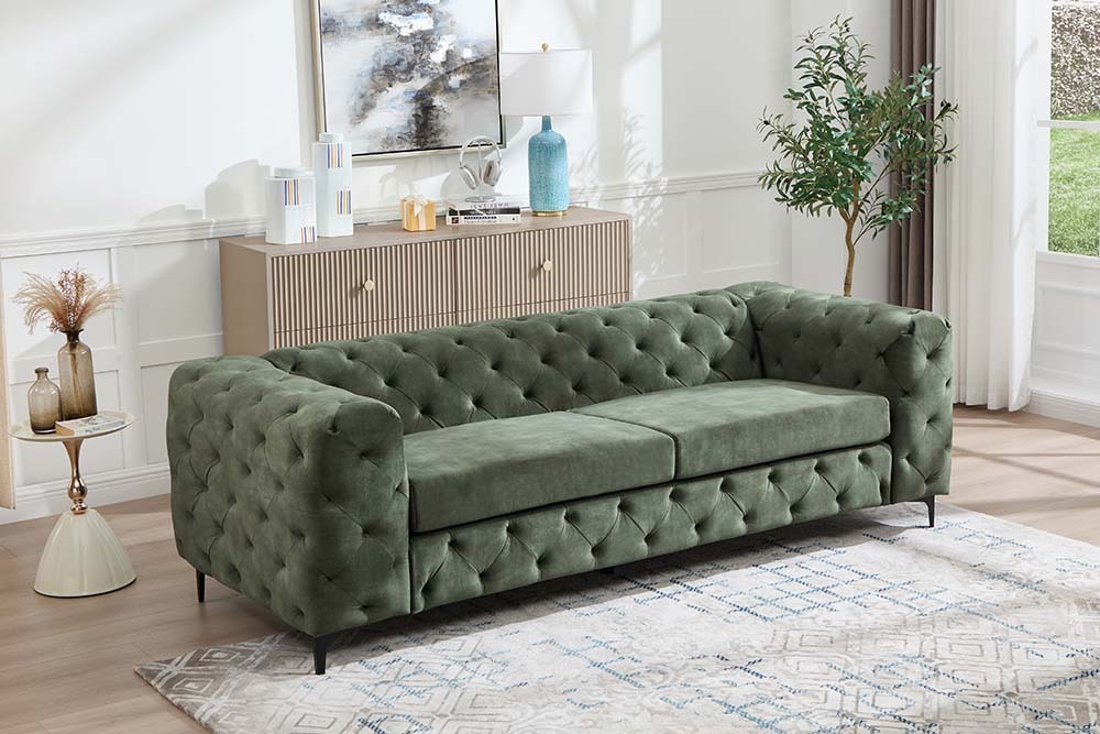 Chesterfield Sofa MODERN BAROCK 235cm grün Samt 3-Sitzer Couch Federkern