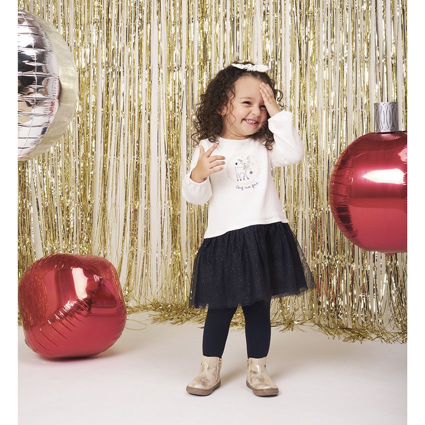 Robe de Fêtes bi-matière pour bébé fille - Ecru