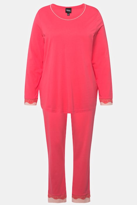Pyjama, Spitze, Rundhals, Langarm