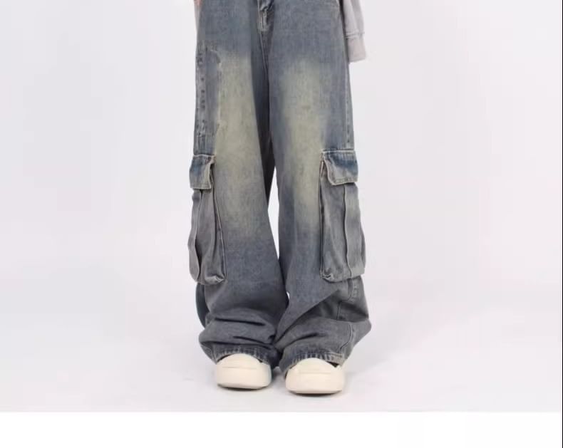 Kenning - High Rise Washed Wide Leg Cargo Jeans