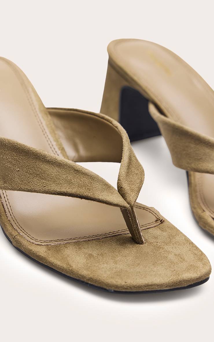 Vert Olive Mules À Bride D'orteil Talon Bloc Bas En Synthétique