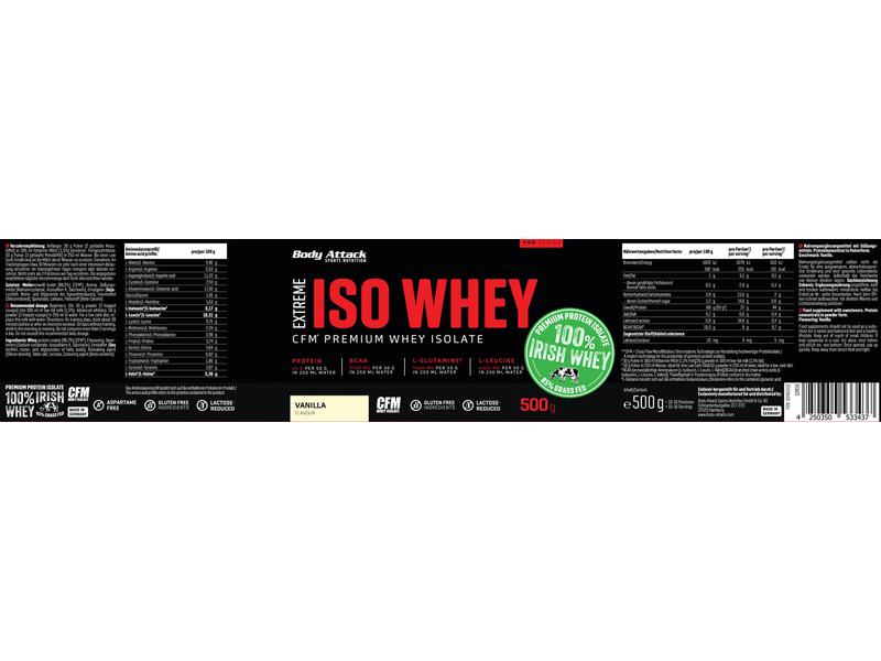 Body Attack Pulver Extreme Iso Whey Professional Vanille 50 Nahrungsergänzungsmittel mit wertvollem Whey Isolat