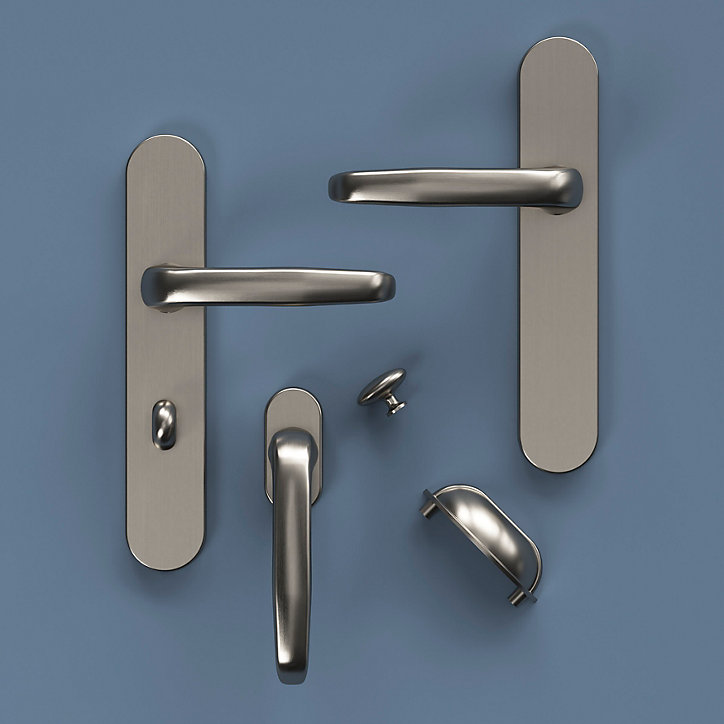 Poignée de meuble demi-ronde GoodHome Govlin effet nickel satin gris l.81mm x l.30mm x H. 30mm entraxe 64mm