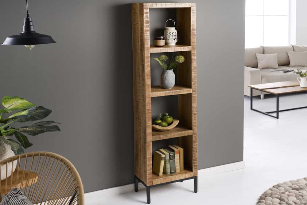 Massives Regal IRON CRAFT 176cm Mangoholz Bücherregal vier Fächer Industrial Design