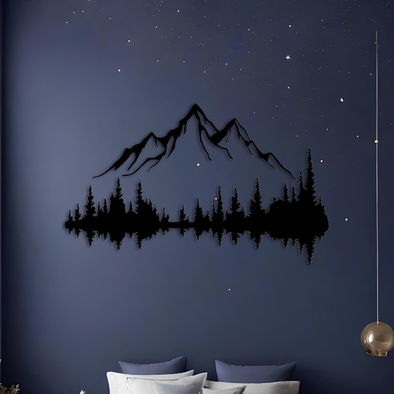 Metall Wandkunst Berg und Wald Metall Wanddekoration, große Wandskulptur für rustikales Zuhause, Innen und Außenbereich, Moderne Deko, Bilder für Zuhause Büro Wohnzimmer (Berg 2, Groß, Black/Black)