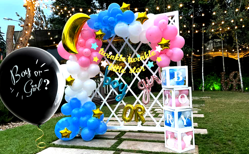 (151-tlg. Set) Baby Shower Party Deko Gender Reveal Ballons   Ballon Boxen - Rosa / Blau