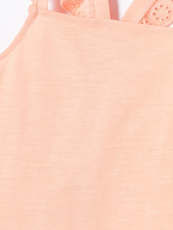 Top com alças cruzadas bordadas na Suíça - Laranja Fluorescente