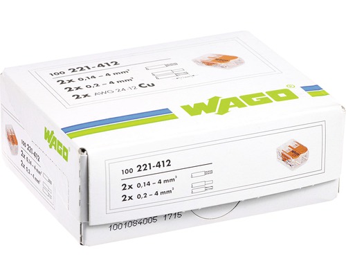 Wago 221-412 COMPACT-aansluitblok 4 mm² 2-aderig alle geleidertypen hefboomklem 100 stuks 0,2 - 4 mm²
