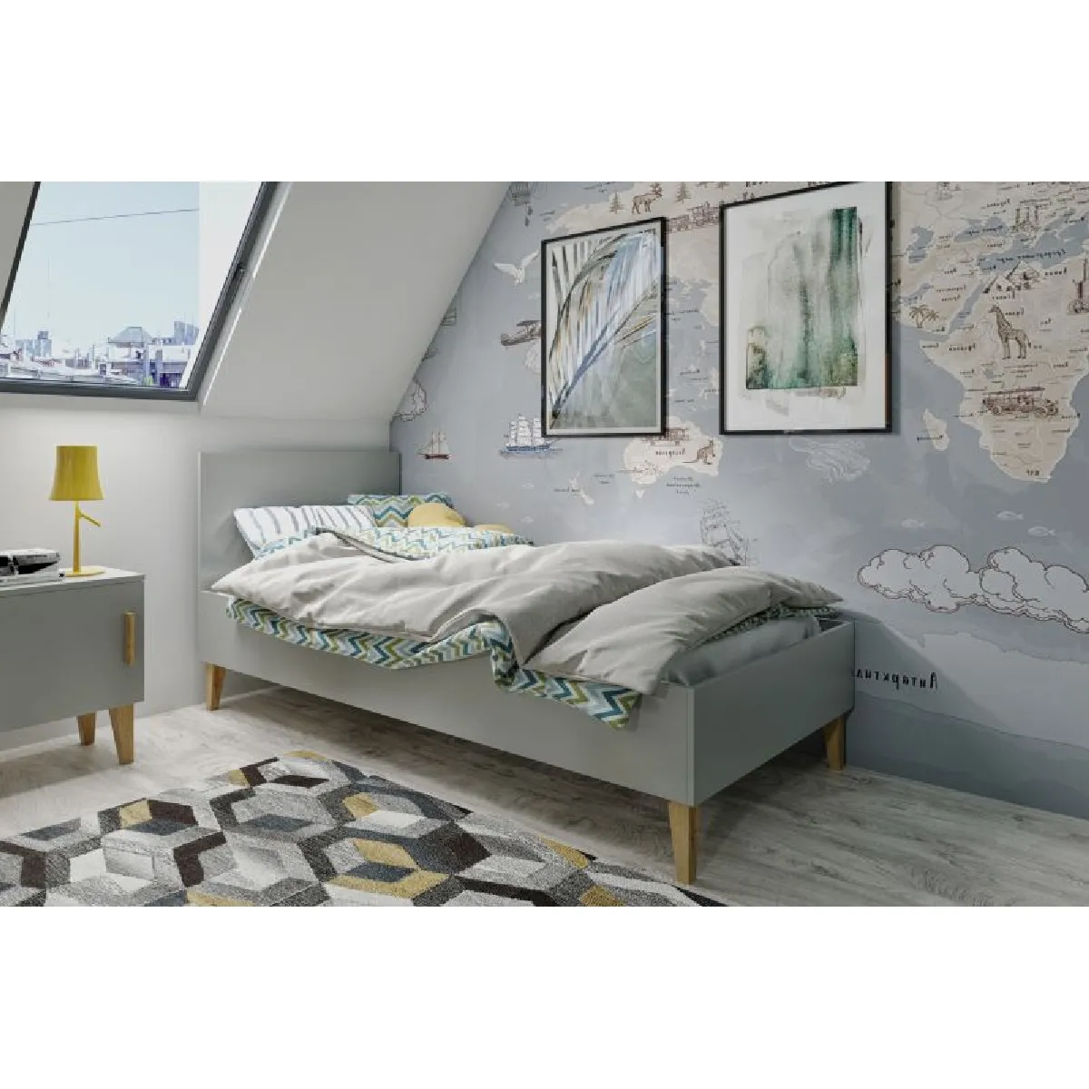 Lit Bébé Kubi Gris - 124x66 cm