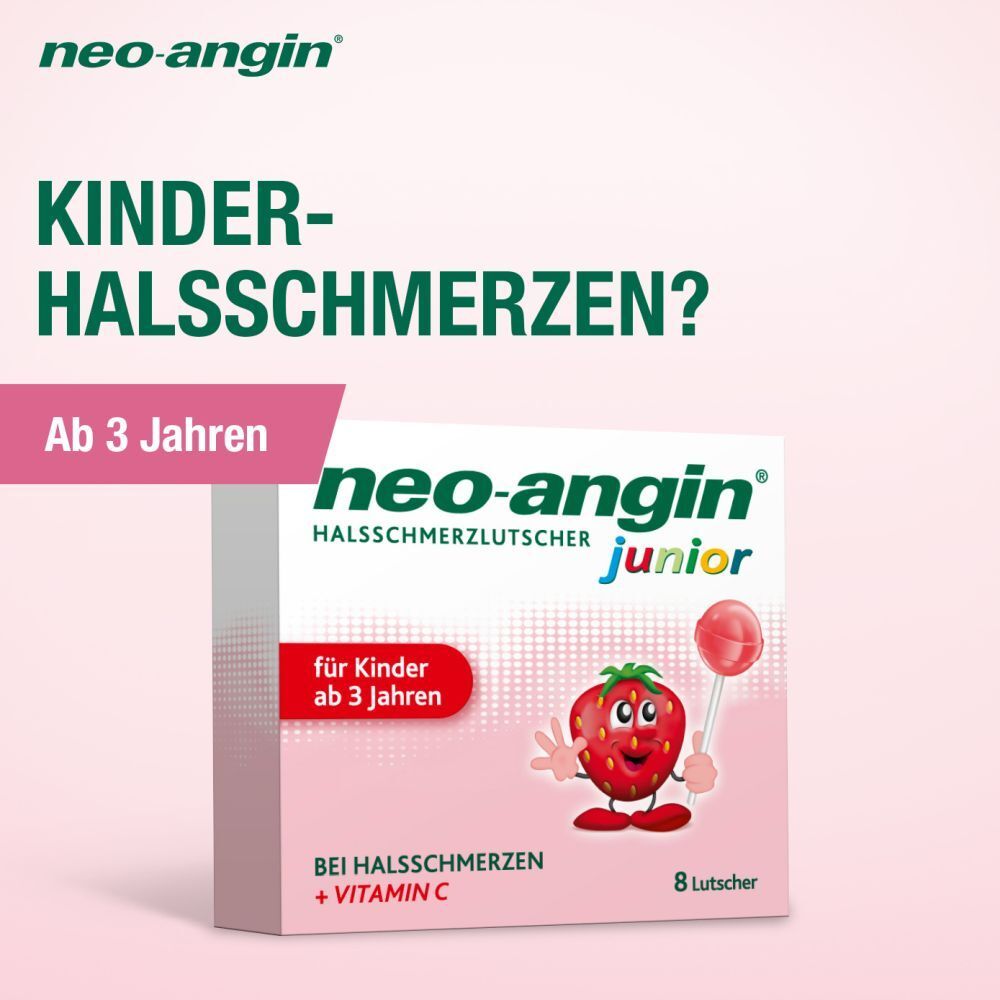 neo-angin Junior Halsschmerzlutscher mit leckerem Erdbeergeschmack für Kinder ab 3 Jahren
