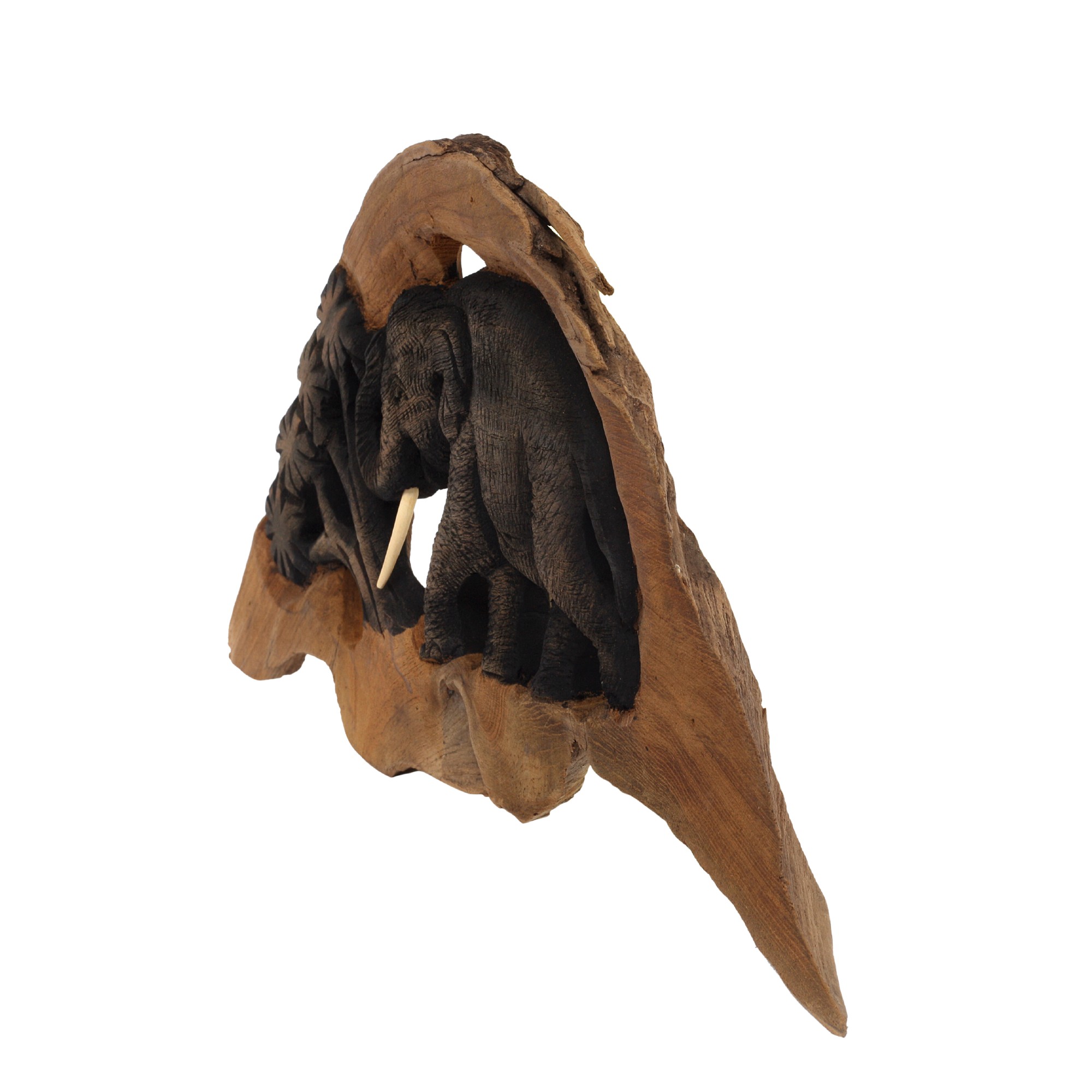 Schnitzrelief 'Elefant mit Baum', Teakholz, variable Maße von fischer's lagerhaus