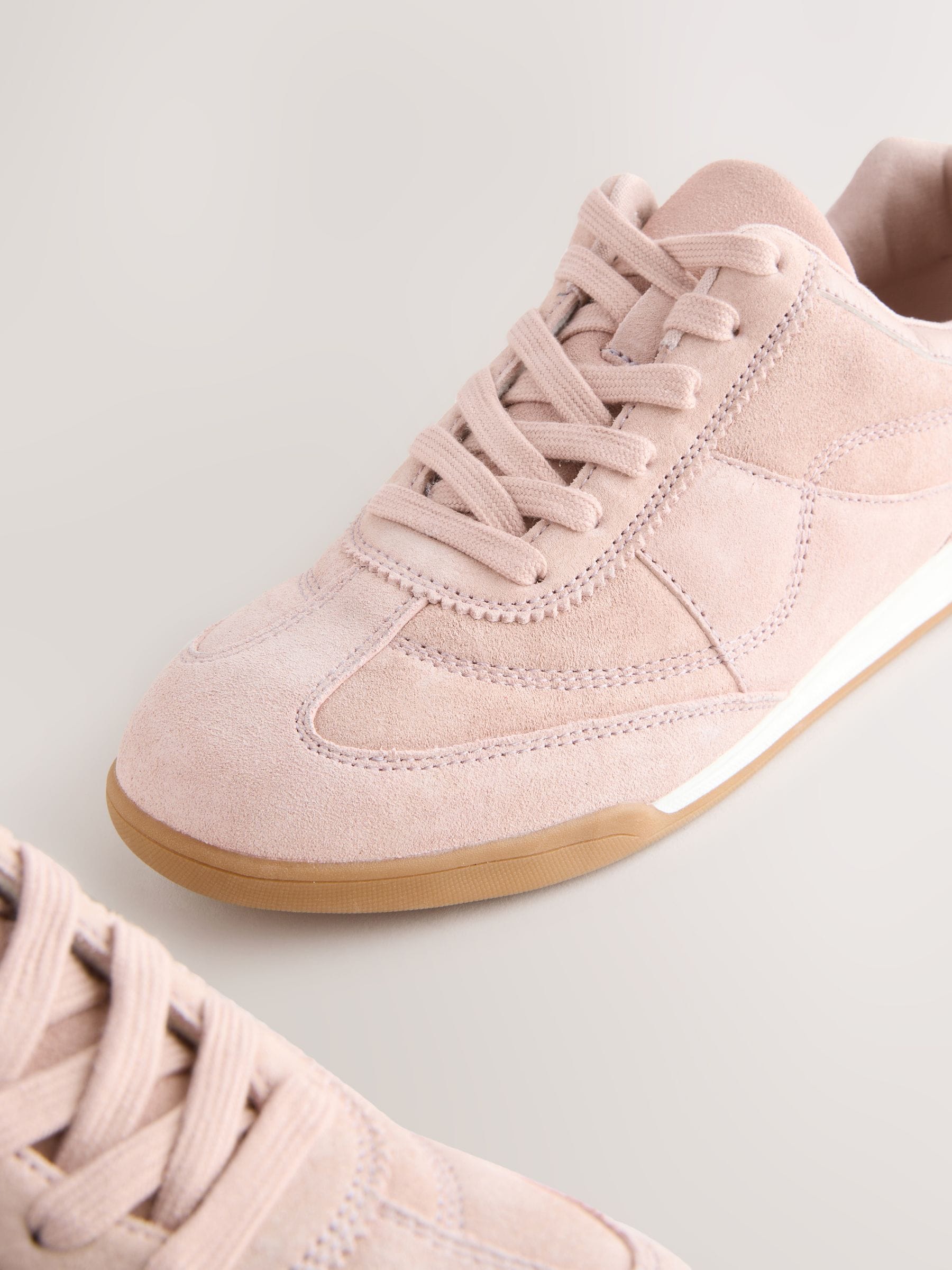 Roze suède - Leather Stitch Panel Detail Lace Up Trainers