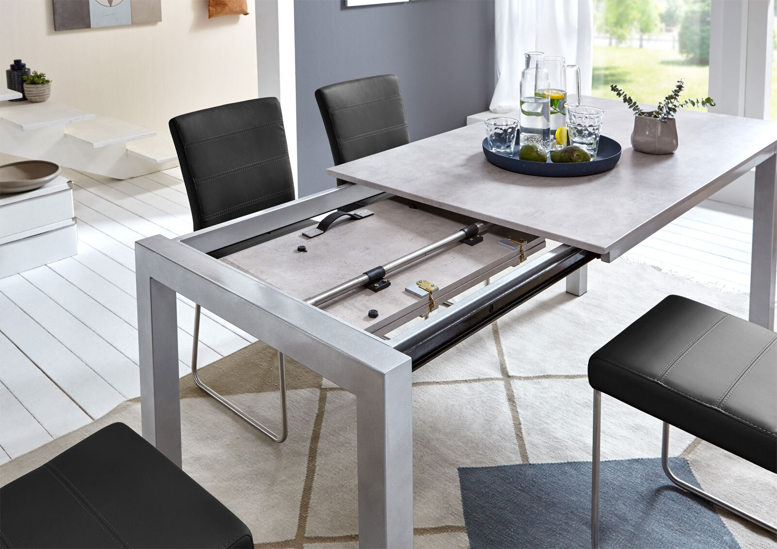 vito Esstisch DASH 130-190 x 80 cm Glasplatte weiß