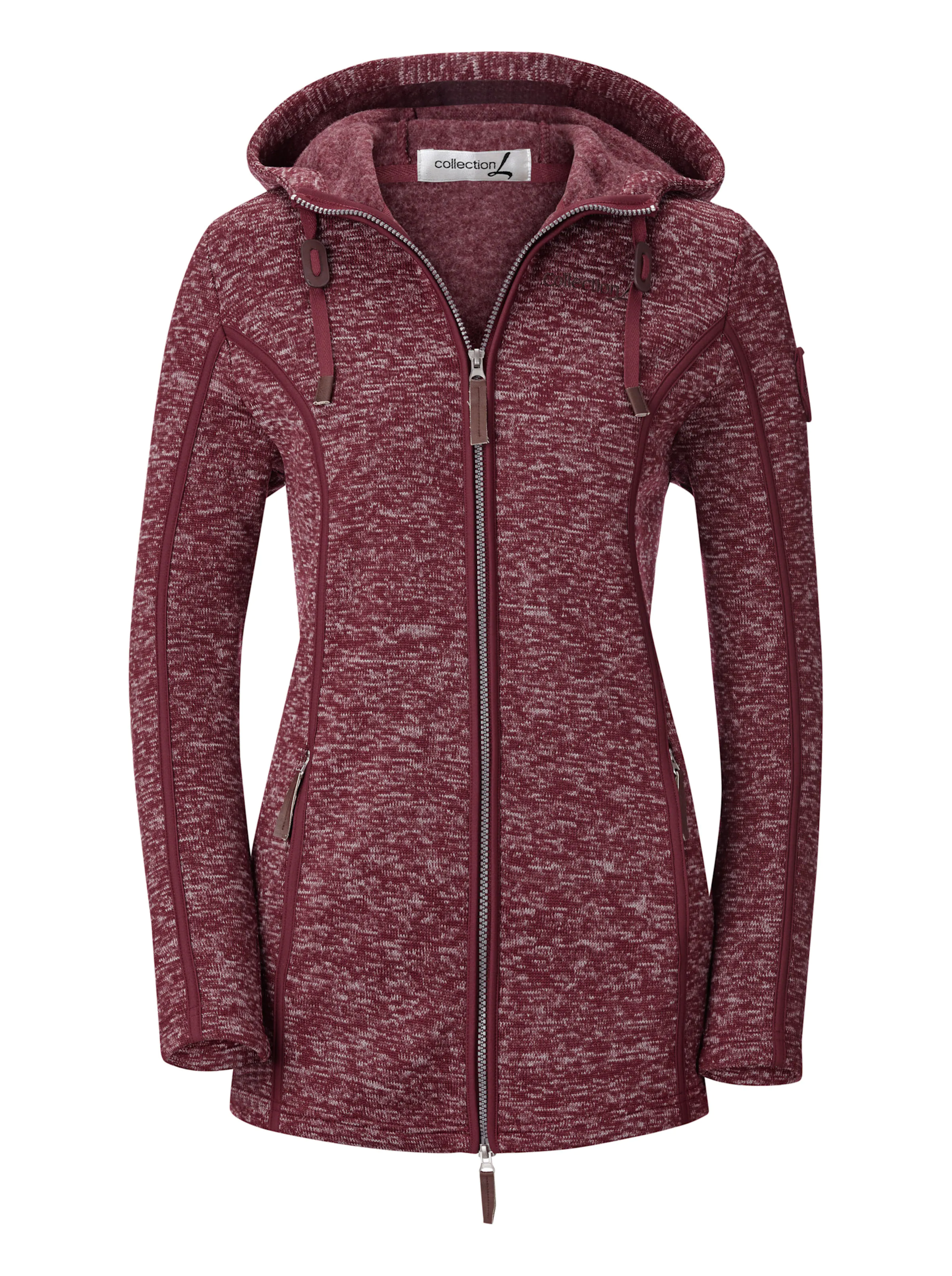 Kapuzenfleecejacke in bordeaux-meliert