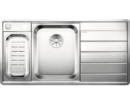 Blanco Axis III 6 S-IF spoelbak, 1000 x 510 mm, roestvrij staal, satijnglans, 522105, 1 bak, met afdruipgedeelte, bak links, met bijzetbak, vlak ingebouwd