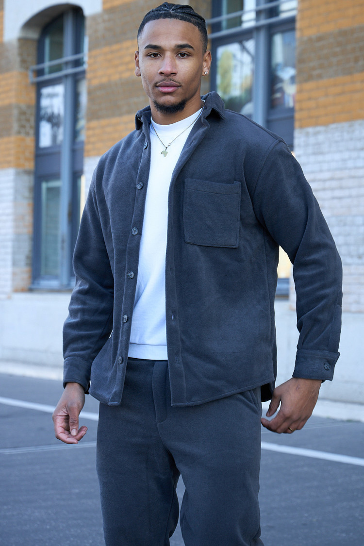 Ensemble 2 pièces chemise + jogging texturée gris foncé