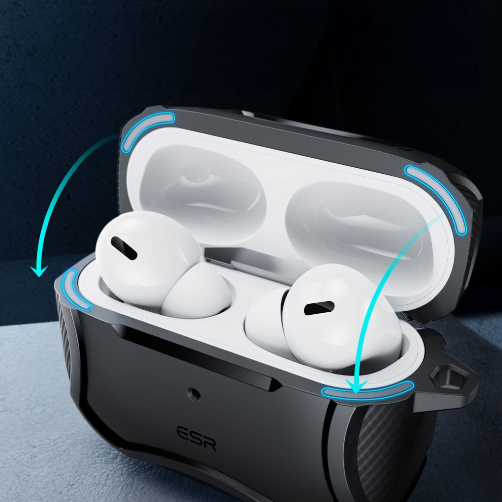 AirPods Pro 2 / AirPods Pro Cyber ​​Armor Series MagSafe Hybrid Hülle mit Karabinerhaken - Rot