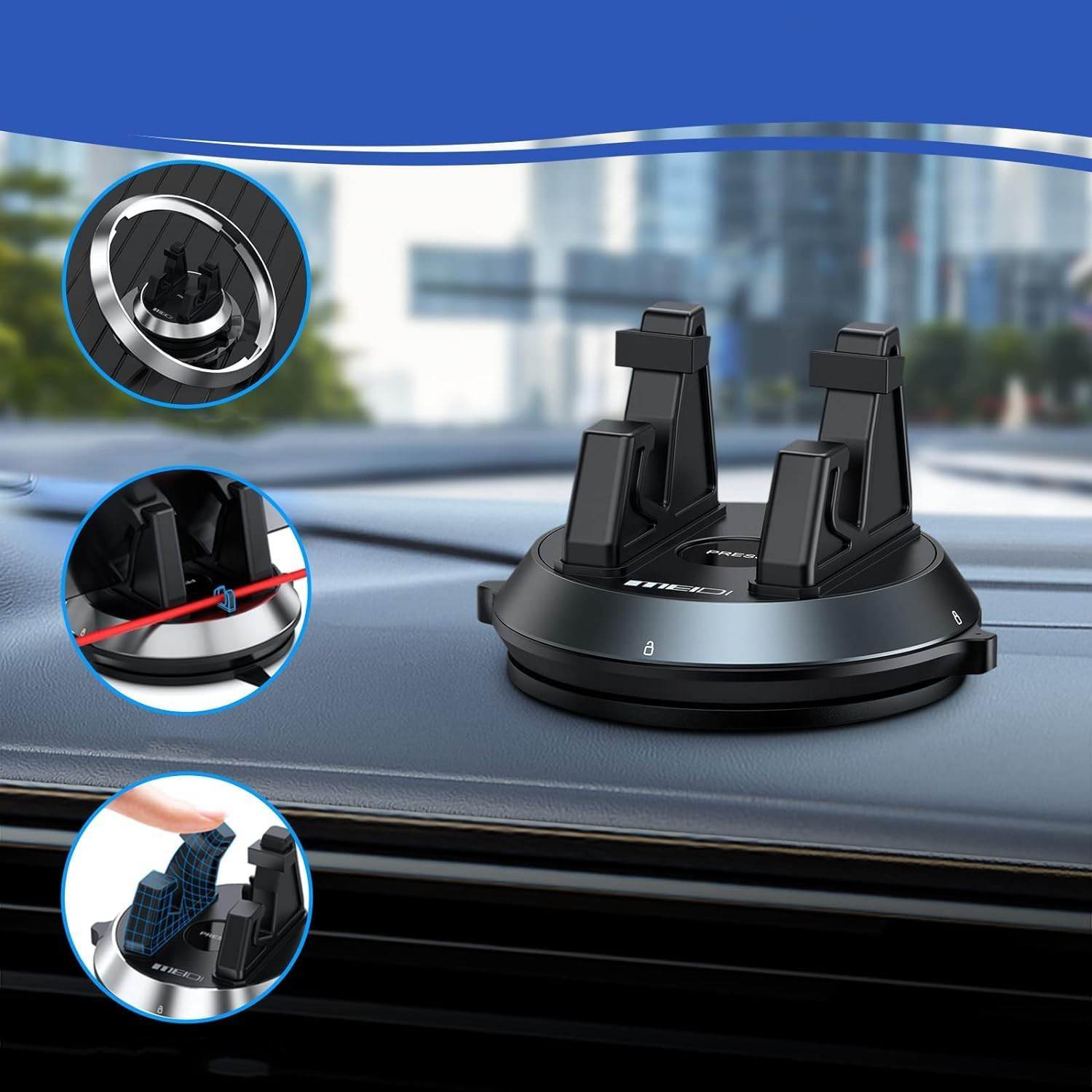 Verstellbare Auto KFZ 360° Grad Smartphone Halterung für Armaturenbrett mit Saugnapf / Automatik Verriegelung (4-7.2