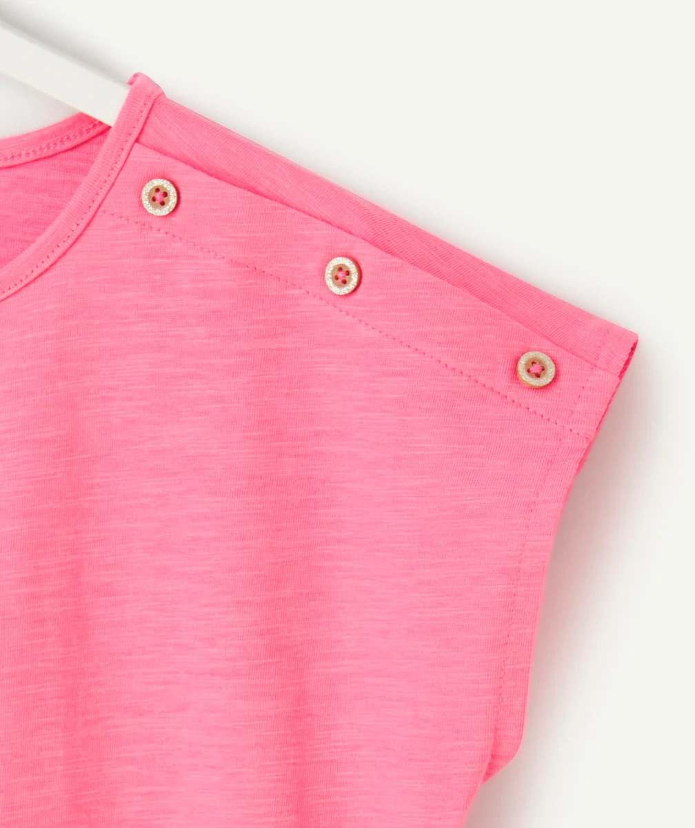 t-shirt manches courtes fille en coton bio rose avec boutons