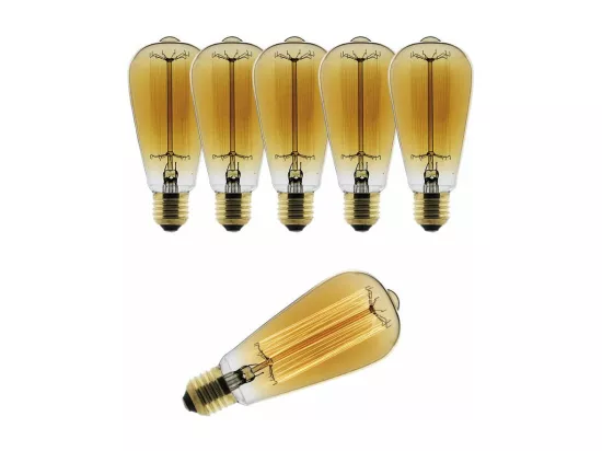 Lot de 6 ampoules déco filament carbone Edison 25W E27 2700K - Blanc chaud - Zenitech