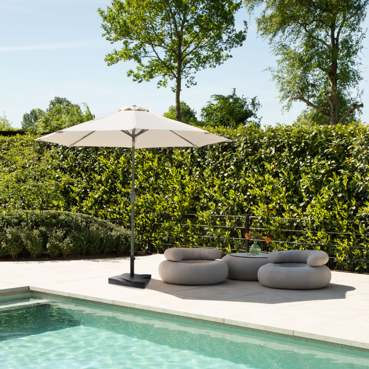 VONROC Premium Recanati Ø300 cm parasol met voet - Beige
