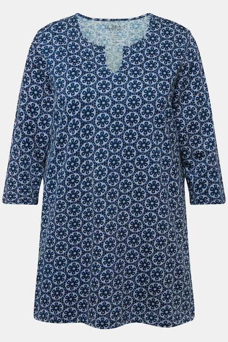 Longshirt, Blüten, Tunika-Ausschnitt, 3/4-Arm