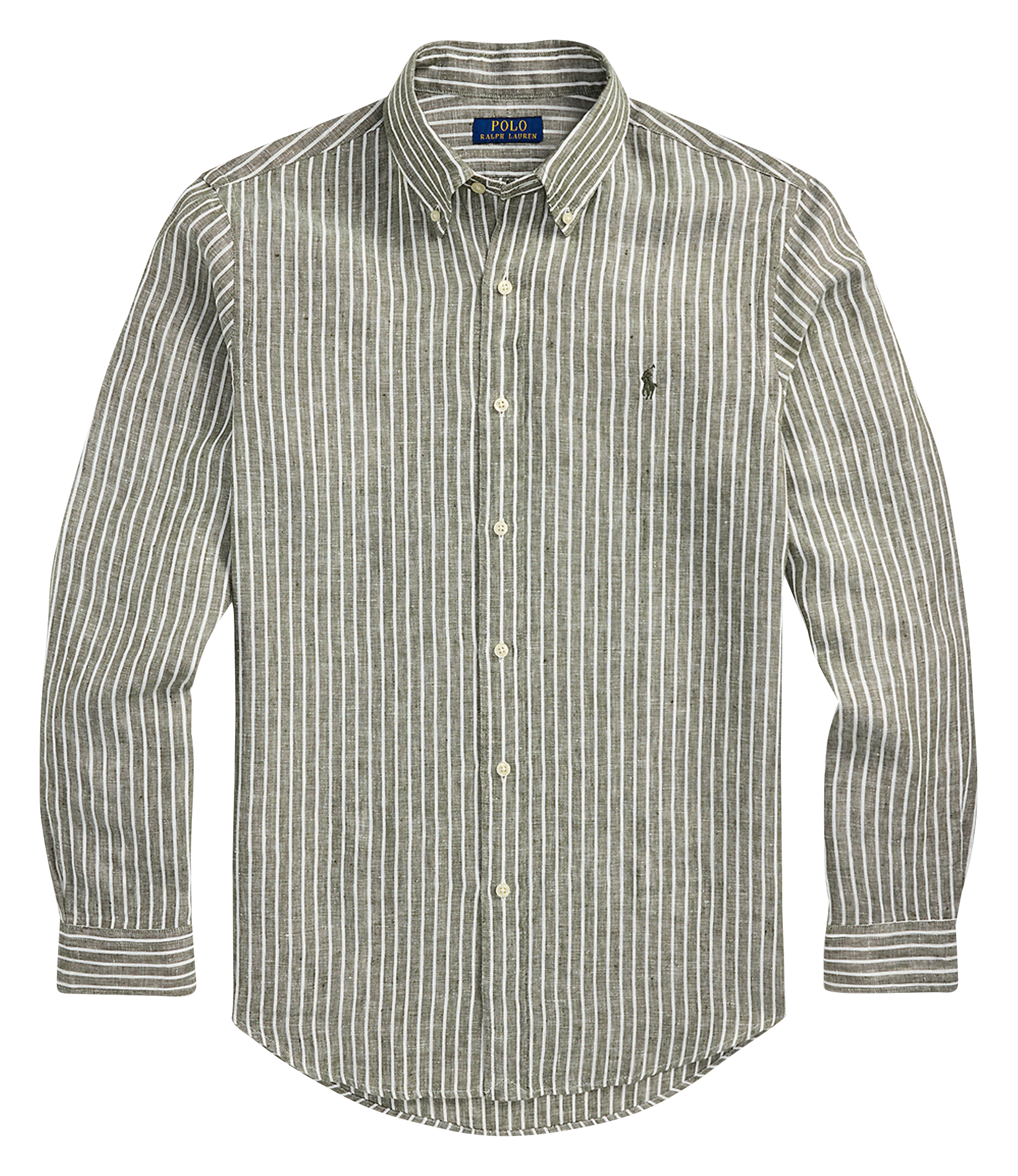 Chemise regular rayée en lin | Vert