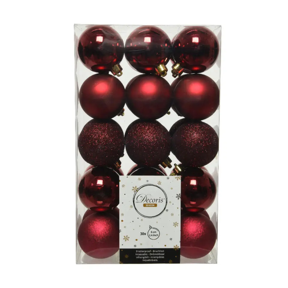 Decoris kerstballen - 30x st - donkerrood - D6 cm