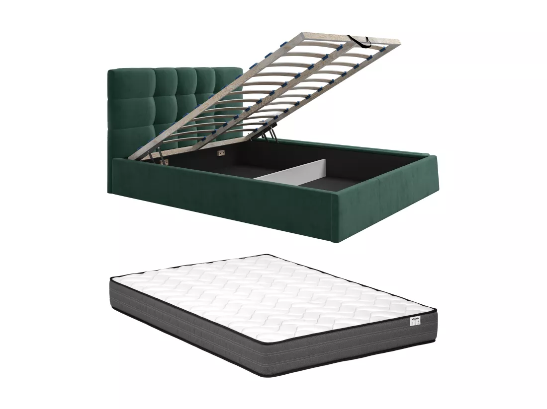 Lit coffre 180 x 200 cm - Tissu - Vert sapin + Matelas - ELIAVA de Pascal Morabito