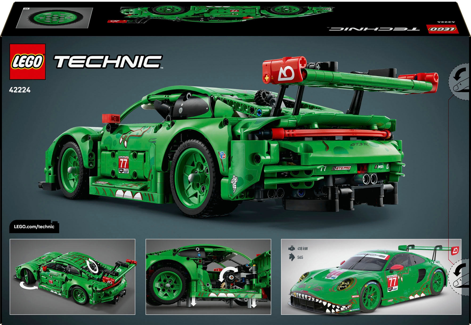 LEGO® Konstruktionsspielsteine »Porsche 911 GT3 R REXY AO Racing Rennwagen (42224), LEGO Technic«