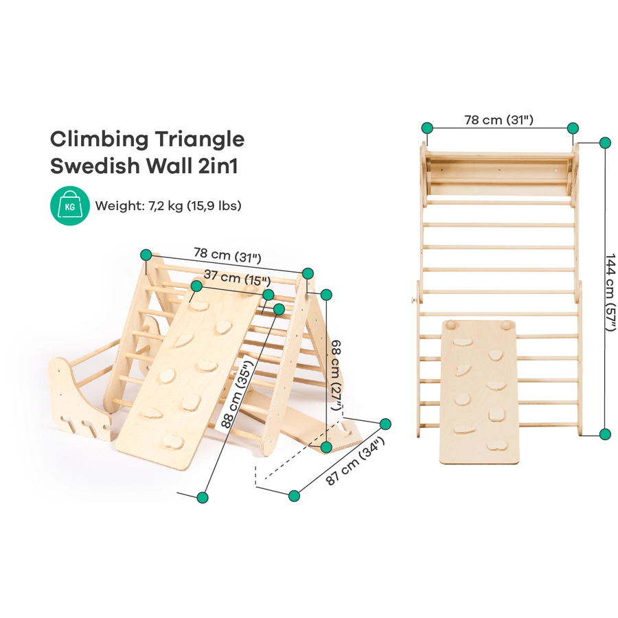 LEG & GO Kletterdreieck – Sprossenwand (schwedisch) 2in1, natur