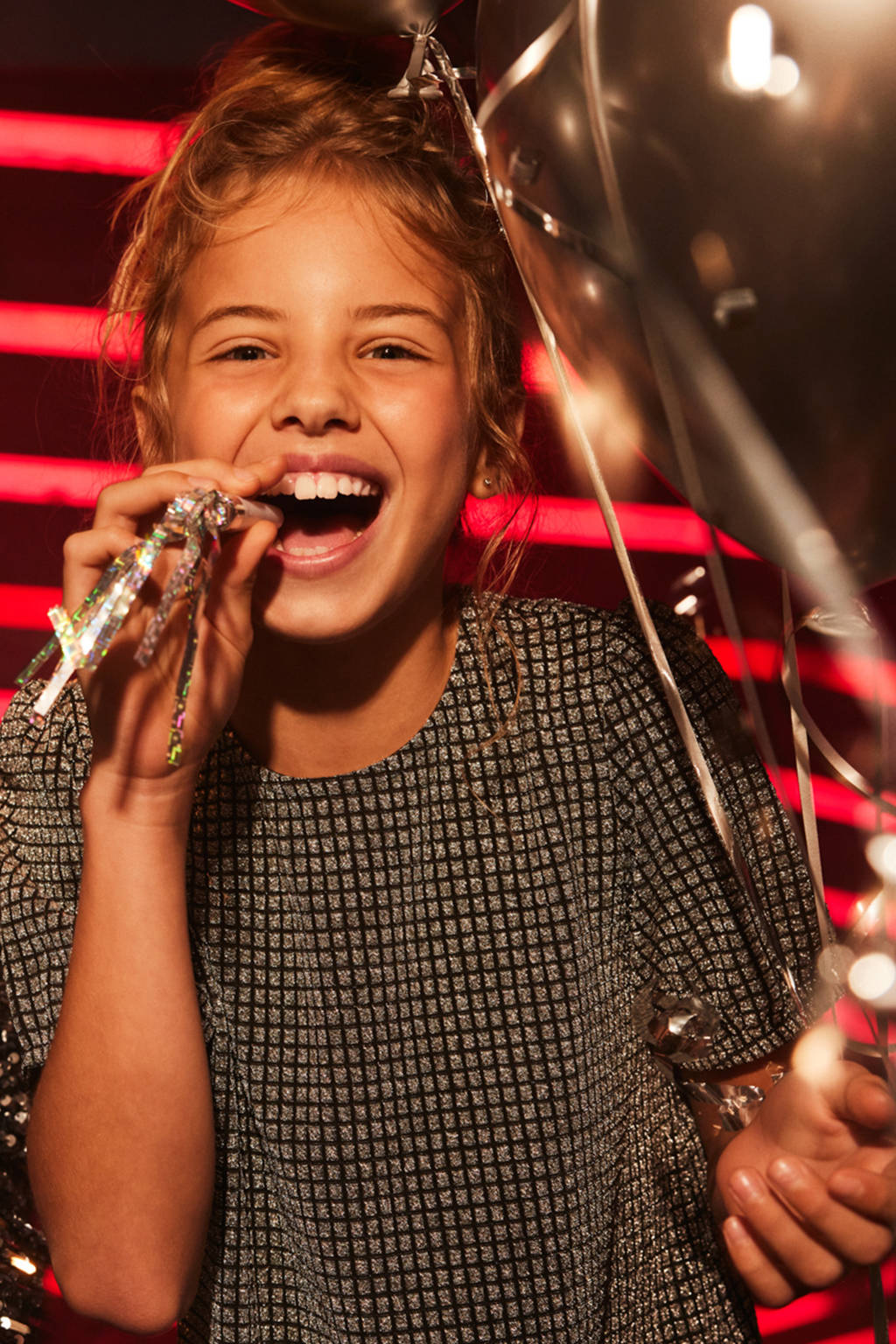 WE Fashion jurk met all over print en glitters zwart/zilver