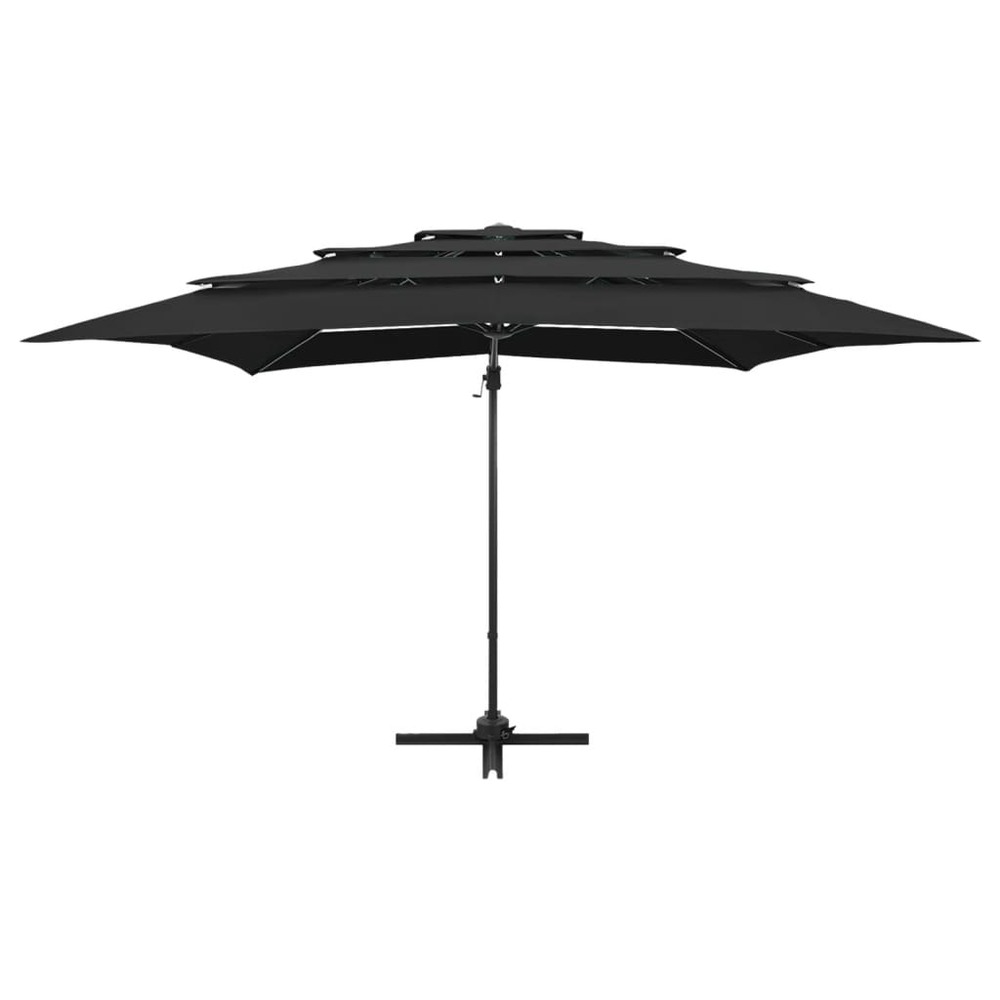 Parasol mobilier de jardin à 4 niveaux avec mât en aluminium 250 x 250 cm noir