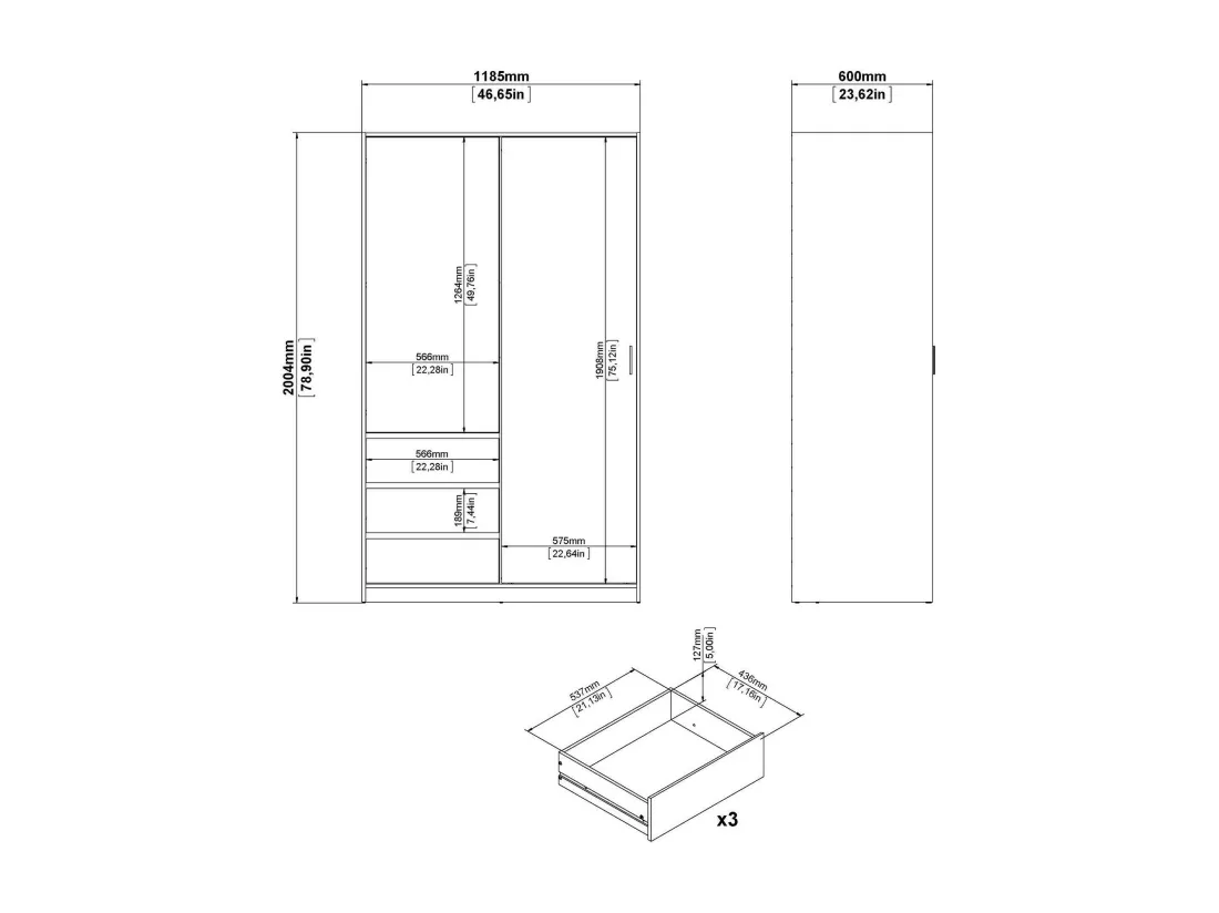 Garde-robe 2 portes Dscalvin, Meubles de chambre, Penderie de plain-pied, Placard à vêtements, 119x60 h200 cm, Blanc